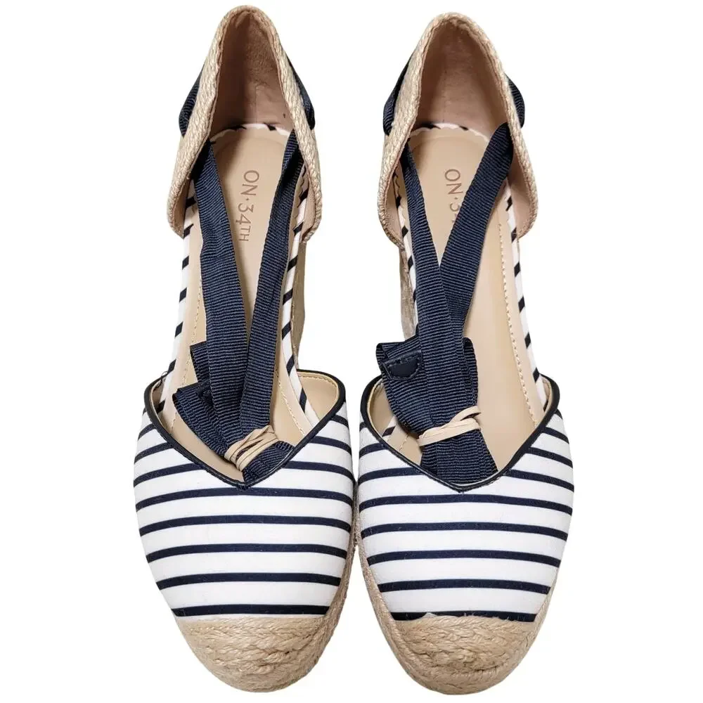 On 34th Melindaa Ankle Wrap Espadrille Wedge Sandals Size US 9M White Navy